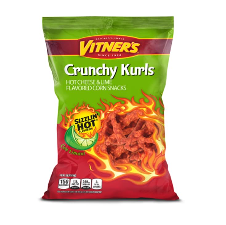 Vitner's Lime Crunchy Kurls 8.75 oz BIG Bags Sizzlin' Hot Chicago Snack House (1-8.75 oz. Bag)