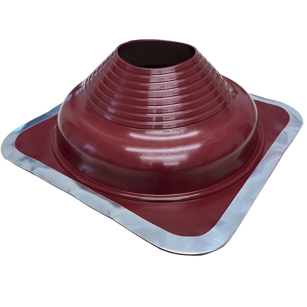 Chimsoc HT Rubber Pipe Flashing - Red High Temperature Silicone - Suits 160-300mm Diameter Pipes