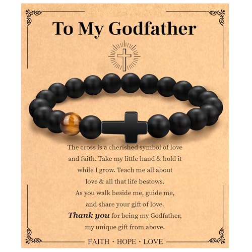 Christmas Christian Gifts for Men Dad, Baptism Religious Cross Bracelet for Man Him Son Grandson Dad Father Brother Godfather Grandfather Grandpa Husband, Inspirational Faith Based Jesus Bracelets