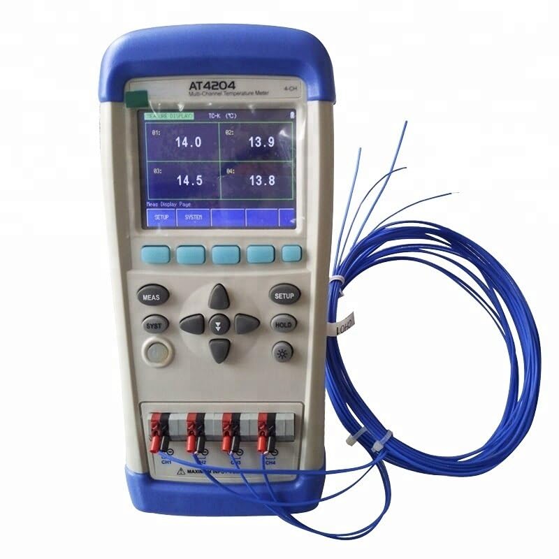 AT4204 Handheld 2/4/8 Channel Thermocouple Temperature Data Logger - 100ms Scan, Wide -200°C to 1300°C Range, High/Low Alarm, Backlit LCD, 0.2% Accuracy Multi-Point Industrial Monitoring
