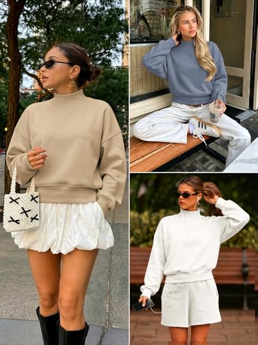 ATHMILE Womens Mock Neck Cropped Sweatshirts High Neck Turtle Neck Tops - image 6