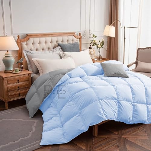 Image of PURE ECO Reversible 300 GSM Comforter King Size - Luxury & Soft Microfiber 300 GSM Comforter for Winter - Duvet /Blanket King Size (90 inchX106 inch) - Sky Blue /Silver Grey Color