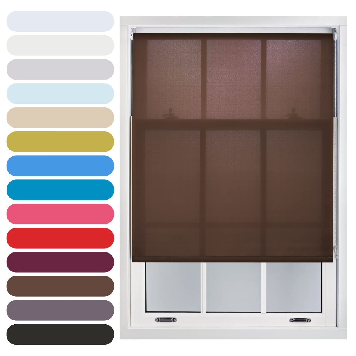 Furnished Mocha Daylight Roller Blind Trimmable Blinds Window Shade - Easy Install Non-Blackout Fabric Complete Roller Blind Kit For Kitchen Living Room Bedroom, 60W X 210H Cm