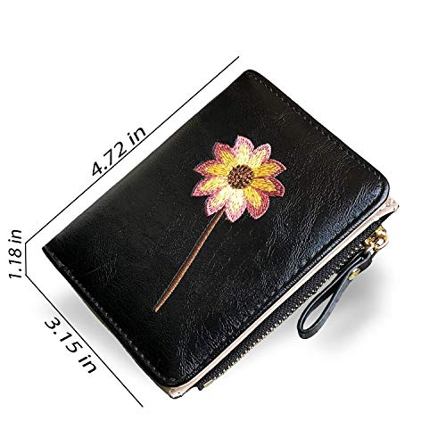 Image of AOXONEL Womens Rfid Small Compact Bifold Wallet,Cute Mini Zipper Card Coin Purse for Girls (Black)