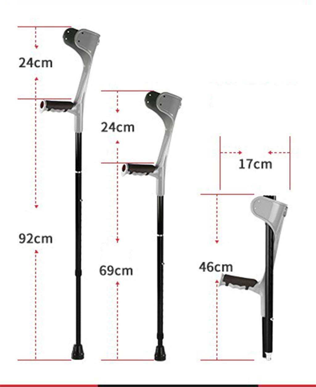 Bastón, muletas de antebrazo Plegables para Adultos, muleta médica Plegable portátil para Brazo, Andador de Codo de aleación de Aluminio Ligero Ajustable en Altura, Gris, 2 Piezas duraderas