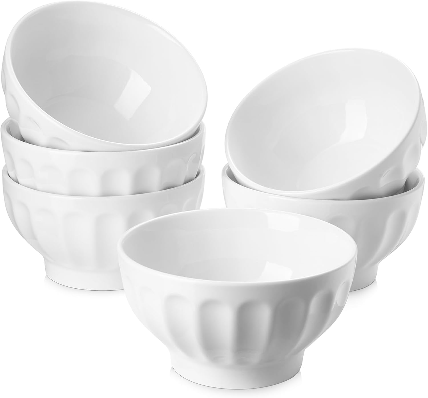 Samsle 16oz Ceramic Cereal Soup Bowls Set of 6 - White Stackable Round Bowls for Salad, Ice Cream, Rice - Dishwasher Microwave Safe