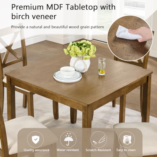 Image of Harper & Bright Designs 5-Piece Oak Dining Set - Square Table + 4 Upholstered X-Back Chairs,Solid Rubberwood Frame,Space-Saving, Holds 330 Lbs Each