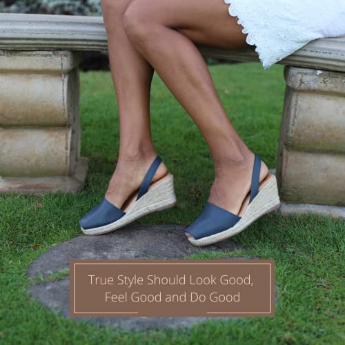 The Spanish Sandal Co Espadrille Wedge Women Sandals - Comfort Avarcas Peep Toe Sandals - Menorquinas Wedge Sandals For Women - Espadrille Wedge Sandals For Women - Navy Blue, 7 #TOP7