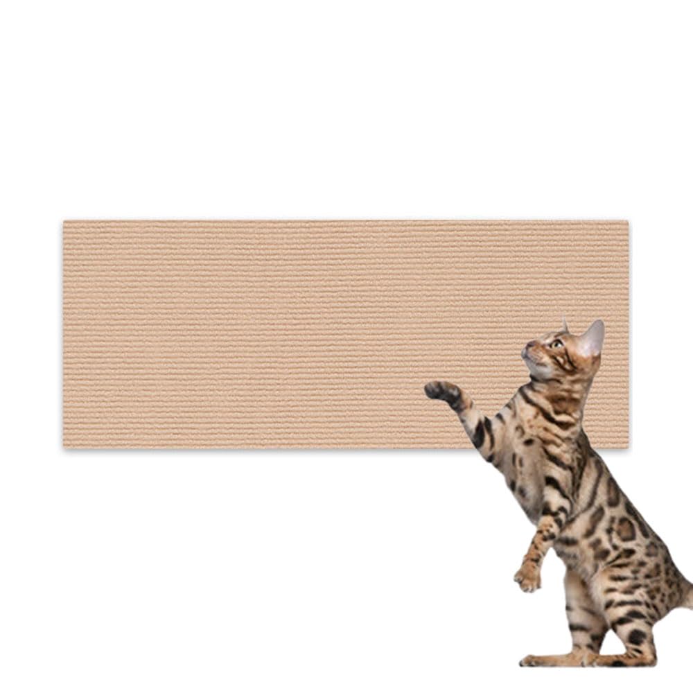Hearda Cat Scratch Mat, Self Adhesive Cat Scratching Mats, Abrasion Resistant Polyester Scratcher, Protects Furniture & Sofa, Couch Carpets Rug (Khaki,30x100cm)