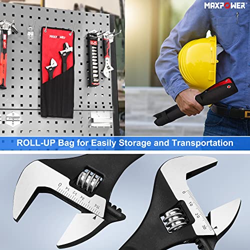 Maxpower 2Pcs Adjustable Spud Wrench Set, 12 Inch Spud Wrench, 16 Inch Reversible Jaw Adjustable Wrench With Hammer Head And Pipe Wrench Function #TOP5