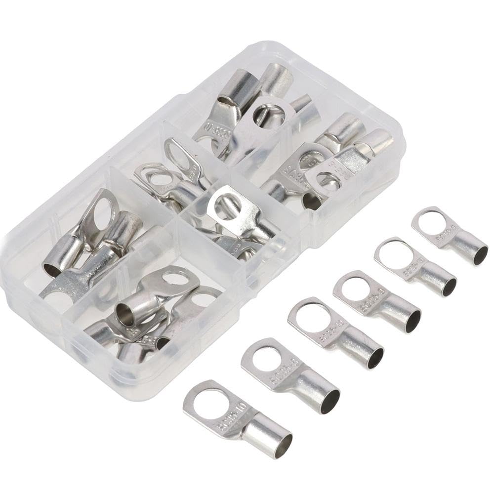 HOBBYIN 30Pcs Wire Lugs Battery Cable Ends, Heavy Duty Tinned Copper Eyelets Tubular SC35 25 16 Ring Terminals Connectors Wire Connectors