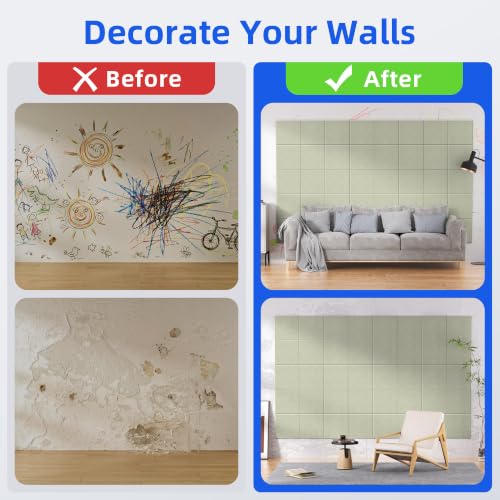 Image of 20 Pack Acoustic Panels with Self Adhesive Sound Proof Foam Panels for Wall | 12 inch X 12 inch X 0.4 inch High Density Soundproof Wall Panels, Square Sound Absorbing Panels for Home Studio Office Decor - Sage