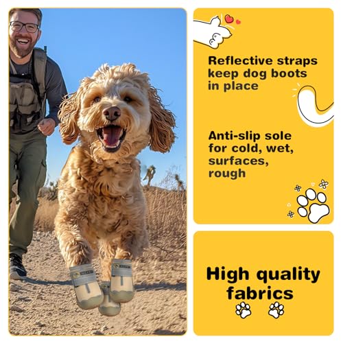 Hcpet-Dog-Shoes-for-Large-Dogs-Waterproof-Dog-Booties-for-Small-Medium-Dogs-Anti-Slip-Dog-Boots-Paw-Protectors-for-Hot-Pavement-Winter-Snow-Hiking-with-Reflective-Straps-Khaki-Size-6 Hcpet Dog Shoes for Large Dogs Waterproof Dog Booties for Small Medium Dogs Anti Slip Dog Boots Paw Protectors for Hot Pavement Winter Snow Hiking with Reflective Straps Khaki Size 6