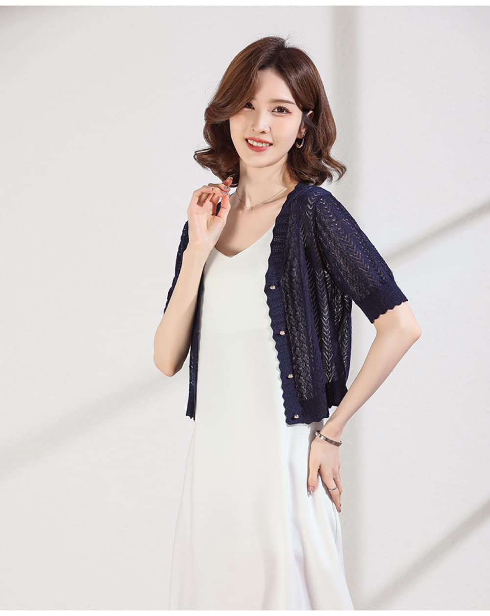Dünne Strickjacke, Damen-Seiden-Bolero Fischgrätenmuster-Strick-Kurzarmbluse Kurze Ärmelbluse Sommer-Häkel-Cardigans Sexy Damen-Mesh-Oberteile Elegant Leichte Jacke Zum Überziehen Für Elegante