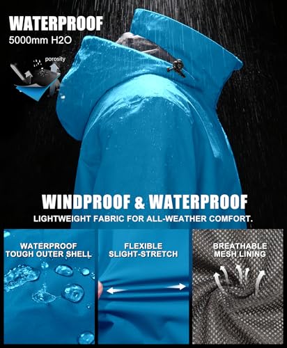 Image of Little Donkey Andy Mens Waterproof Rain Jacket Lightweight Windbreaker Hooded Jacket Packable Raincoat for Outdoor Hiking