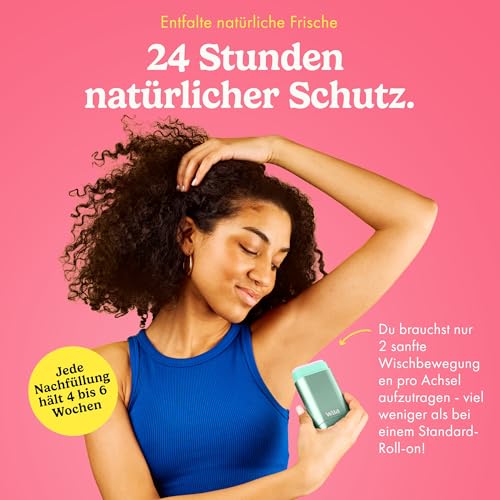 Wild - Natürliches nachfüllbares Deo - Aluminiumsalzfrei - Metallicblauer Deobehälter mit Nachfüll-Sortenpaket - Enthält Fresh Cotton & Sea Salt, Cherry Blossom, Coconut & Vanilla Düfte - Vegan