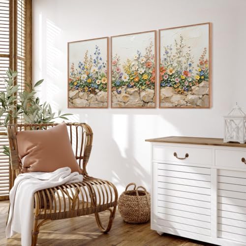 Image of CHDITB 3D Textured Bright Wildflower Wall Art,Natural Spring Flower Decor
