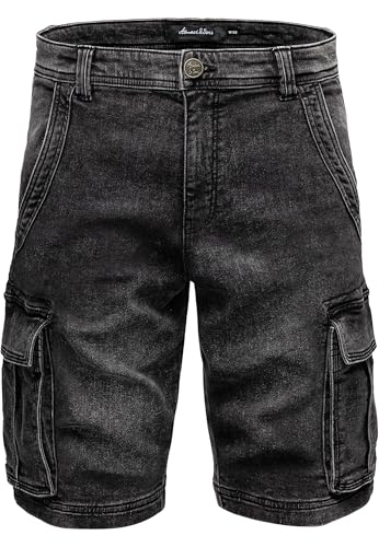 Amaci&Sons Herren Cargoshorts Männer Kurze Bermuda Jeans Hose Regular Fit 7040 Schwarz W36
