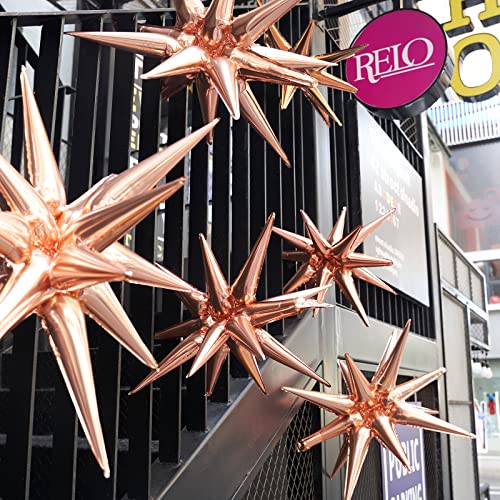 Image of PartyWoo Rose Gold Star Foil Balloons 6pcs Different Sizes Pack of 27 22 Inch Explosion Spike Mylar Balloons for Graduation Wedding Anniversary Bachelorette Engagement Birthday Party Decorations