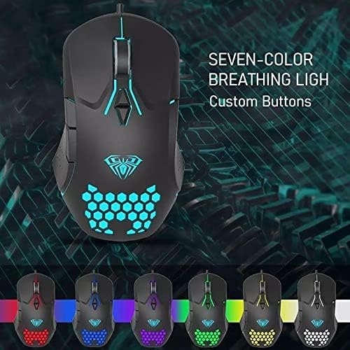 AULA F809 Gaming Mouse displaying various LED lighting colors