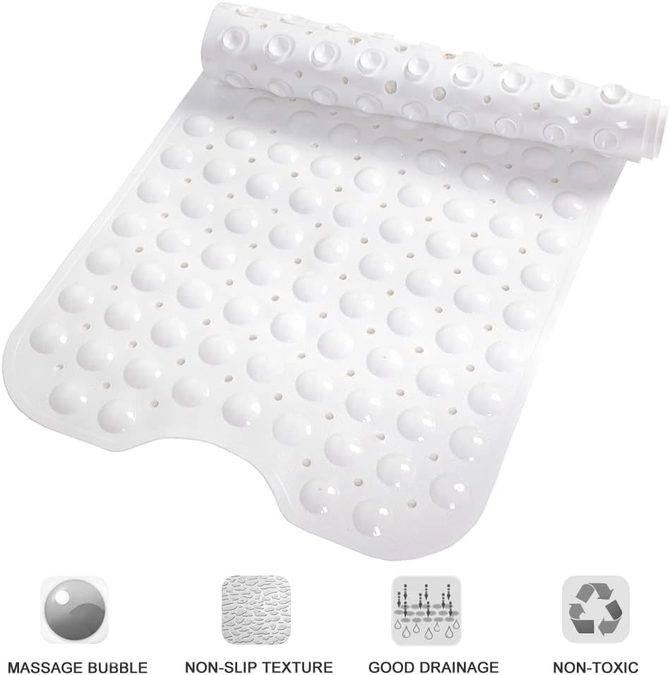 Linoows Bathtub and Shower Mats, Extra Long Non-Slip Bath Tub Mat 39 x 16 Inch, Machine Washable Bathmat with Suction Cups & Drain Holes for Bathroom Floor, White - Image 5