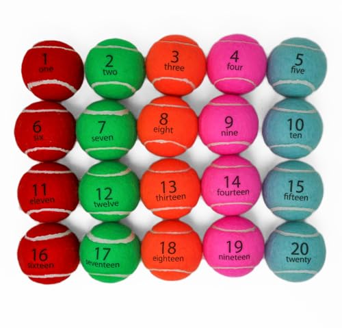 Price's Spelling Numbers and Words 1-20 - Juego de pelotas de tenis (20 pelotas sueltas impresas)