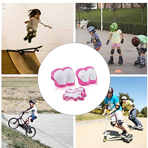 Kids Sports Protective Gear, Children Knee Pads Elbow Pads Wrist Guards Set for Skating Cycling Bike and Other Outdoor Sports (Pink) - Thumbnail 7