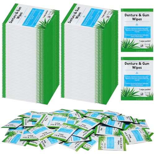 Timgle 100 Pcs Denture Cleaning Wipes Refreshes Gums Deep Cleaning Wipes for Remove Denture Adhesive, Food Debris, Stains and Odor