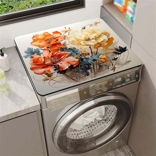 Odot Cubierta para Lavadora, Protector Superior Secadora, Alfombra para Lavadora con Estampado Floral, Antideslizante, Secado Rápido, para Microondas Refrigerador (Flor artística,30x40cm)