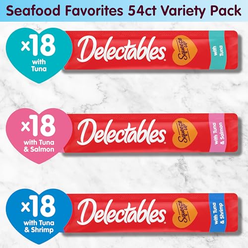 Delectables Squeeze Up Seafood Variety Pack, Creamy Squeezable Puree, Lickable Wet Cat Treats, Grain Free, No Added Fillers, No by-Products, No Added Preservatives, 0.5 Ounces Tube, 54 Tubes Total - Image 7