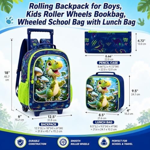 Image of CCJPX Rolling Backpack for Boys, Kids Roller School Bag with Wheels Toddler Wheeled Bookbag Elementary