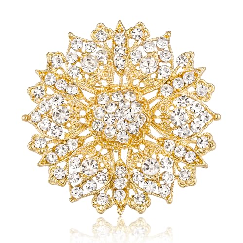 Image of Flower-shape Statement Brooch Pin Crystal Rhinestone Broach for Women