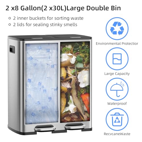 Caneca de basura doble KUK 60 Litros acero inoxidable miniatura 3