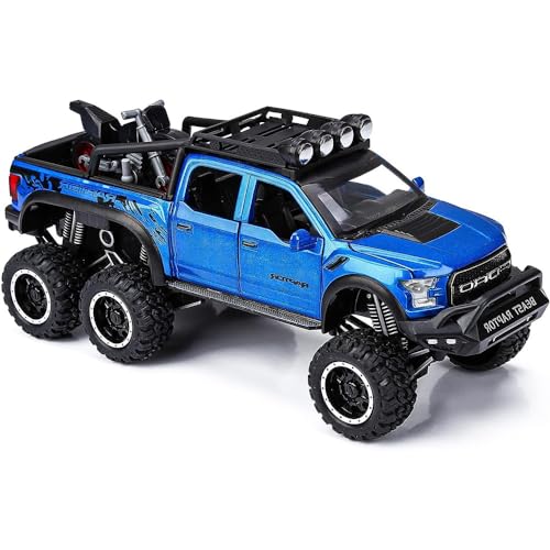 Image of Exclusive 1:24 Raptor Toy Car Metal Diecast Car For Kids Pull Back Die Cast Metal Pullback Toy Car With Openable Doors Light Music Boys Gifts Toys, Multicolor