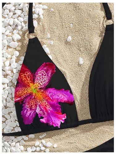 Verdusa Women's Floral Print Halter Bikini Top String Triangle Bra Swimsuit Tops3