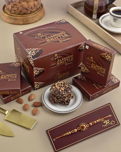 Image of Hyperfoods Rakhi With Chocolates Rakhi For Brother Chocolates Gift Pack Chocolates Gift Pack Hamper Chocolates With Rakhi Single Rakhi For Brother Almond Brittle Brownie 180Gm Rudraksh Rakhi