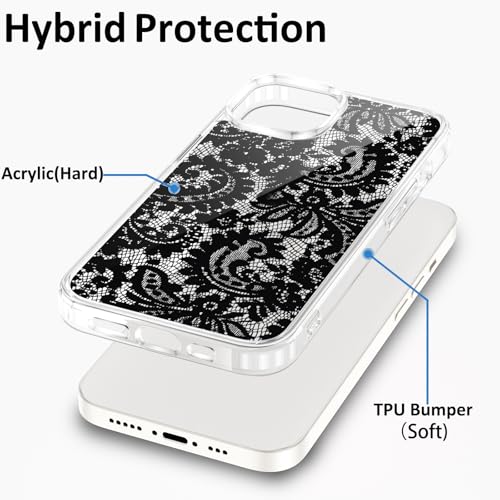 Coque transparente iPhone 12 dentelle noire durable élégante fleur chic - 6
