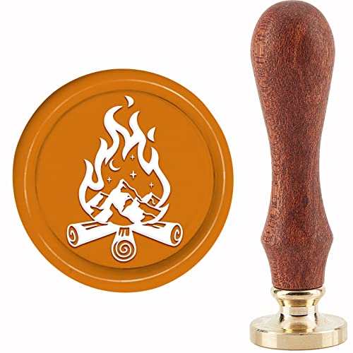 CRASPIRE Sello de Cera de Fuego Sello de Cera de Sellado de Montaña 30 mm / 1.18 Pulgadas Sello de Sellado de Cabeza de Latón Extraíble con Mango de Madera para Invitaciones Tarjetas Decoración