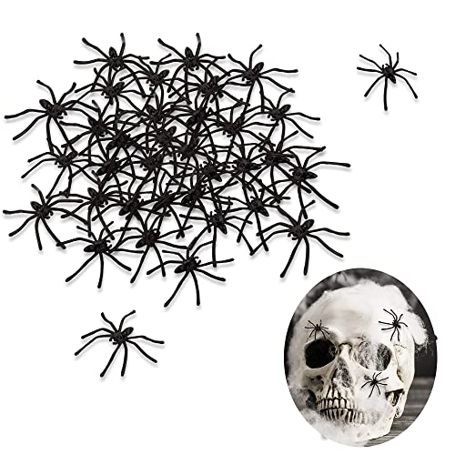 Ragno Halloween,100 PCS Decorazioni Ragnetti Plastica Ragnatele Mini Piccolo Ragno Finto per Casa Stregata Halloween Spider Web Deco Nero