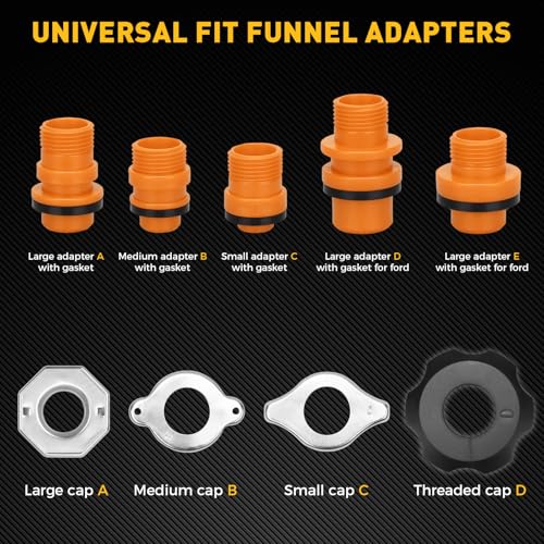 Image of 20-Piece No-Spill Coolant Funnel Kit, Cooling System Funnels Kits, Spill Proof Funnel Bleeder, Radiator Funnels Kit with Adapters, Extensions, Flexible Hose, Circular-Funnel, Towel for Automotive Use