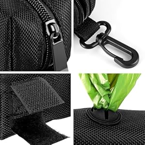 Dog Poop Bag Holder for Leash Attachment Dog Poop Bag Dispenser Dog Waste Bag Dispenser for Leash Accessory Portable Set Fit Dog Leash – Dog Poop Bags Holder & 1 Hand Free Holder Metal Carrier, Black