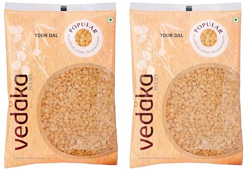 Image of Amazon Brand - Vedaka Popular Toor Dal, 1kg|Rich in Protein|No Cholesterol|No Additives (Pack of 2)