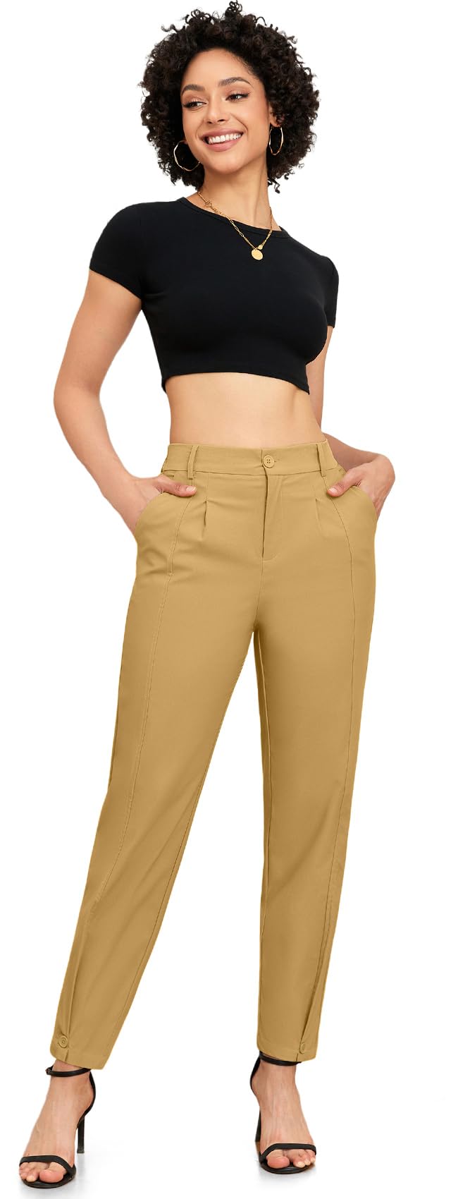 MEILANZJ Womens Trendy and Stylish High Waisted Pants Work Pants Or Casual Wear Trousers Ankle Length Trousers