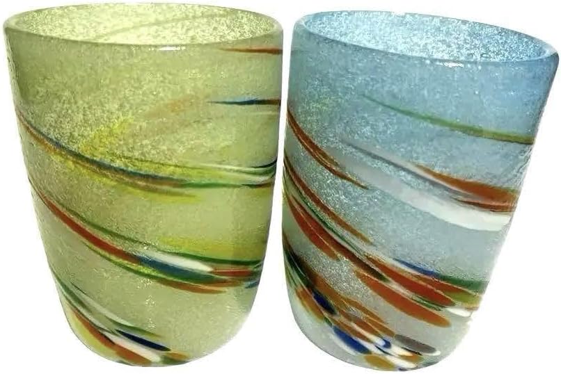 琉球ガラス 綺麗なうず気泡フリットロックグラス ペアグラス 沖縄