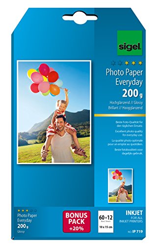 IP719 InkJet Fotopapier 10x15 cm, 60 + 12 Blatt gratis, hochglänzend, weiß, 200 g