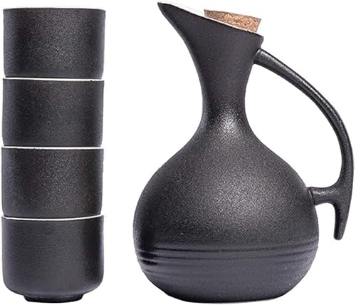 Japanese Sake Cup Set 5 Piece Porcelain Pottery Traditional Ceramic Cups Crafts Wine Glasses Japanese with 1 Sake Serving Bottle and 4 Sake Cups (A A)