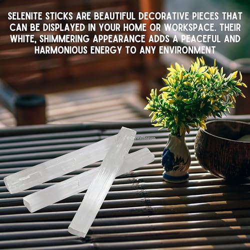 Image of Crystal Heaven Certified Selenite Wand Charging Plate Stick-Pack Of 3 Selenite Crystal 6 inch Stick To Charge,Cleansing Re-Energy Work,Meditation And Pooja(Rectangular)