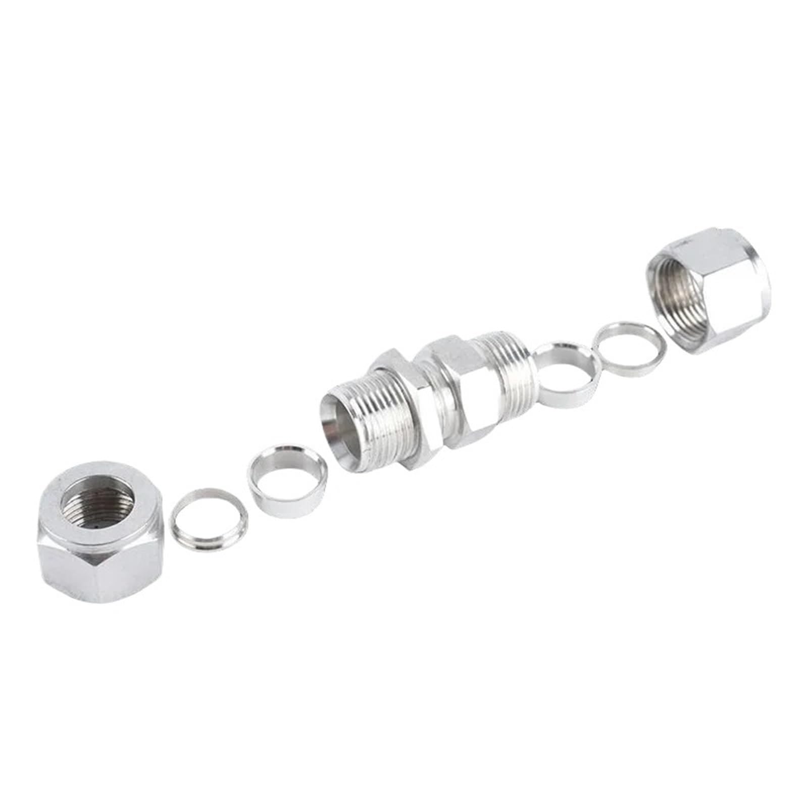 Adaptador de conector de mamparo de unión recta de acero inoxidable 304 con doble casquillo hidráulico (6,35 mm)