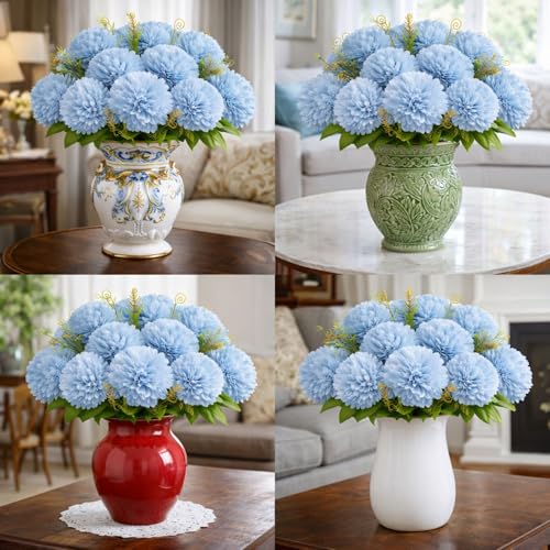 Image of Art Street Artificial Flower Bunch| Silk Blue Hydrangea Flower for Home| Bedroom, Living Room & Office Decoration |Christmas Day, New Year Set of 4 |11 Inch (Without Vase)