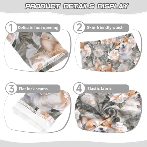 Girls' Leggings Retro Pattern Cute Corgi Dog Flower Ankle Length Printed Leggings Comfort Pants for Kids 4-10 Years4